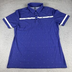 PXG Golf Polo Shirt Mens Large Blue Striped Performance Stretch Wicking Snap